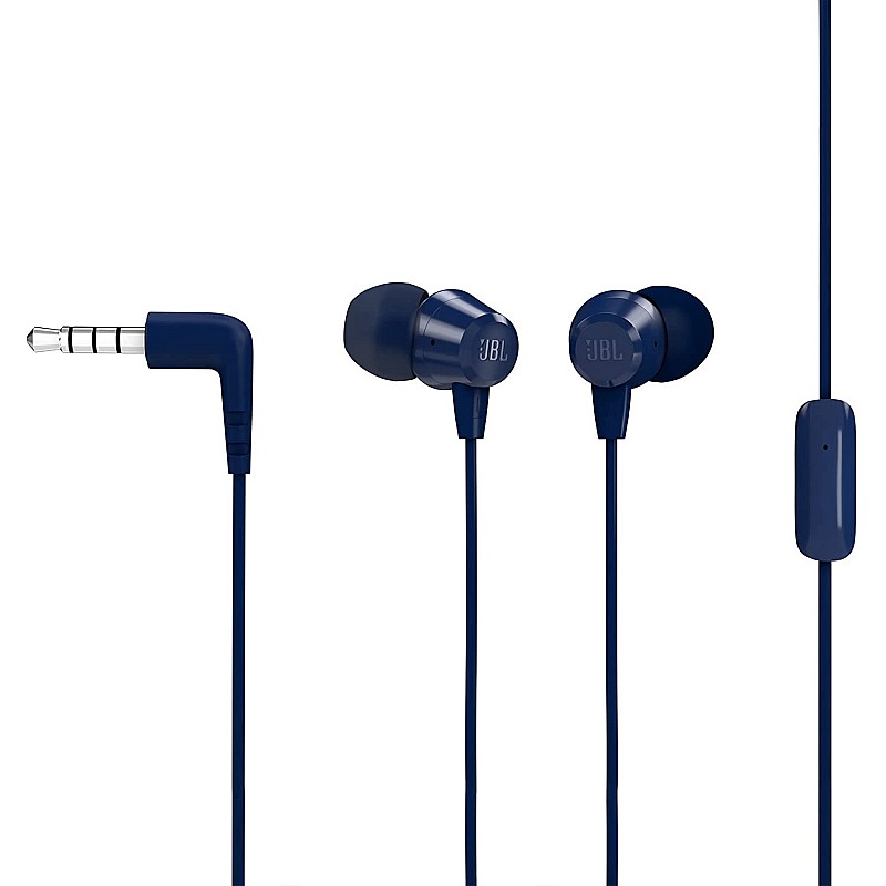 JBL C50HI Wired in Ear Headphones with Mic One Button Multi-Function Blue