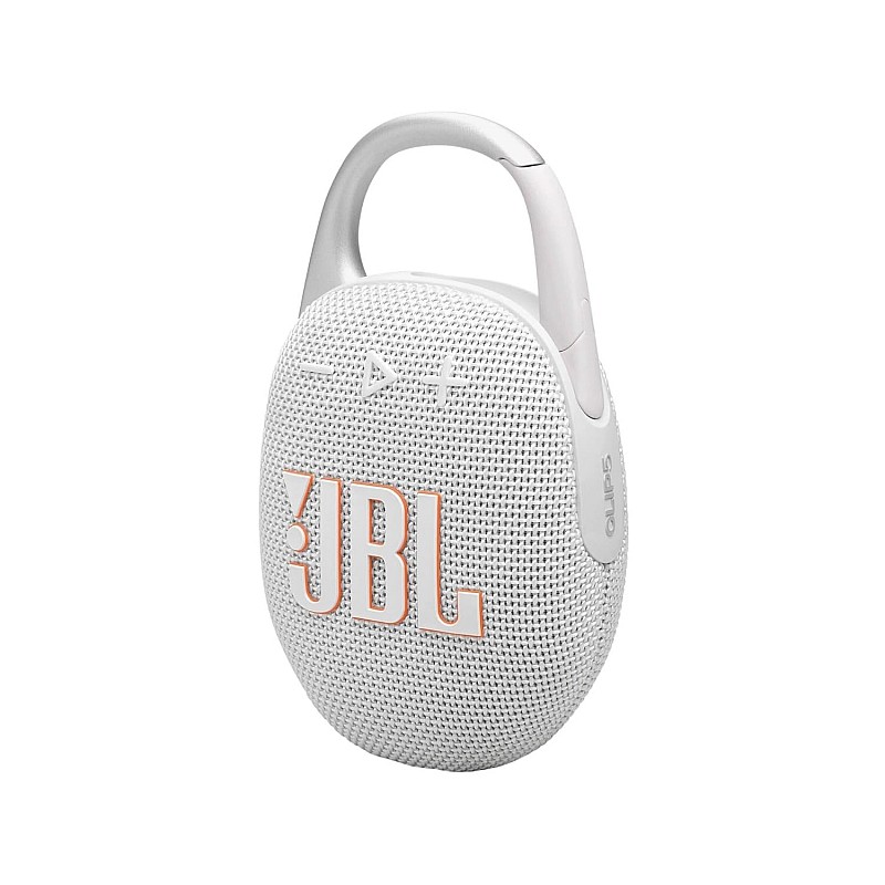 JBL Clip 5 - Ultra-Portable, Waterproof & Dustproof Bluetooth Speaker, Big Pro Sound with Punchy bass, Integrated Carabiner, Up to 12 Hours of Play, Made in Part with Recycled Materials (White)