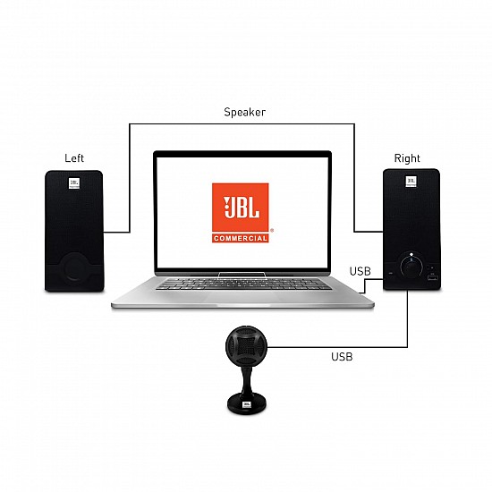 JBL Commercial WFH100 USB Mic & Speaker Bundle for Content Creation, Online Classes, Online Workshops, Black