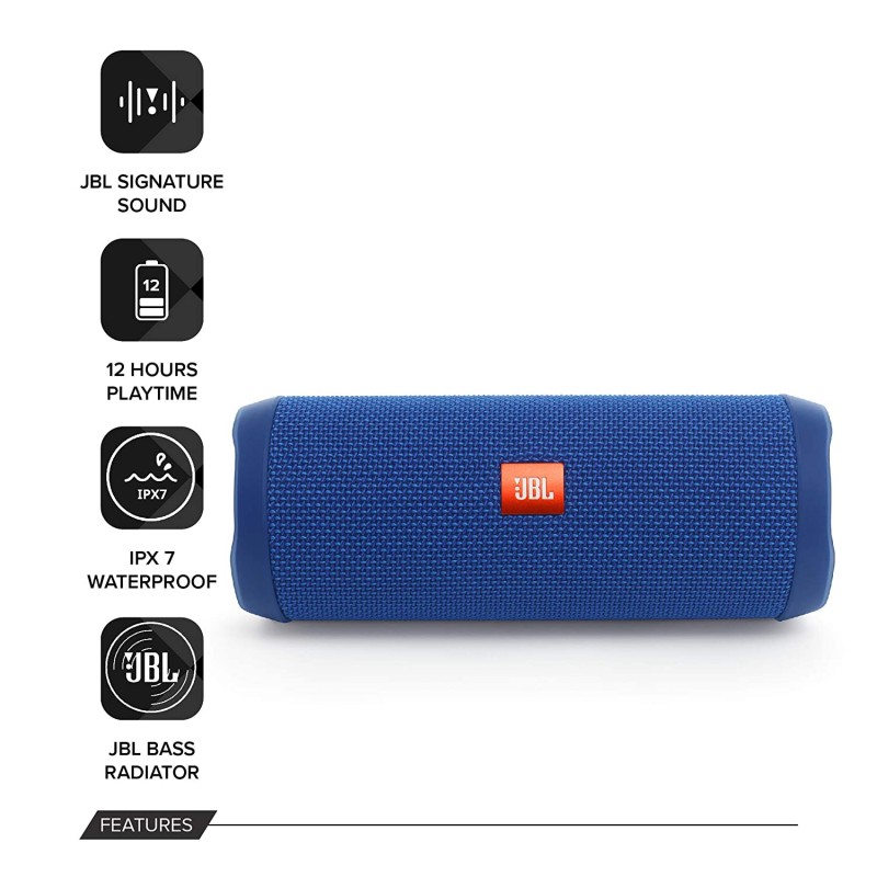 JBL FLIP 4 Wireless Portable Bluetooth Speaker (Blue)