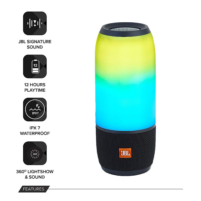 JBL Pulse 3 20 Watt Wireless Bluetooth Portable Speaker (Black)