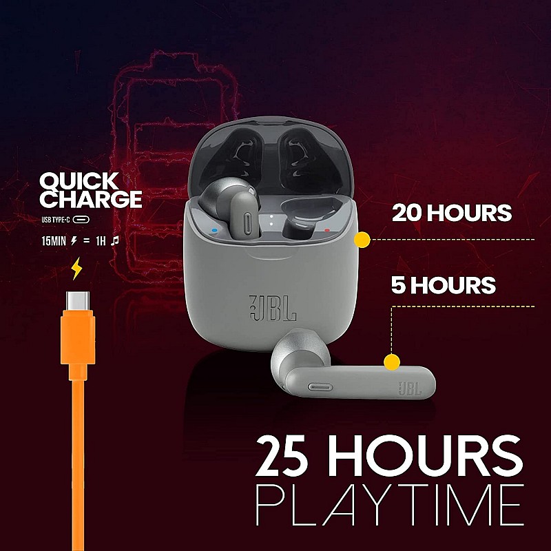 JBL Tune 225TWS by Harman True Wireless in-Ear Headphones with 25 Hours Playtime, Dual Connect, & Bluetooth 5.0 (Grey)