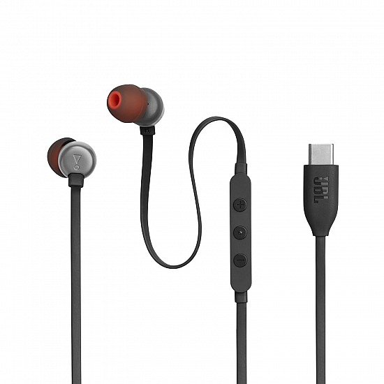 JBL Tune 310 Wired in-Ear Type C Headphones, Hi-Res Audio with Digital-to-Analog Converter, 3-Button EQ Preset Remote with Microphone, Tangle-Free Flat Cable, Compatible with USB-C Devices (Black)