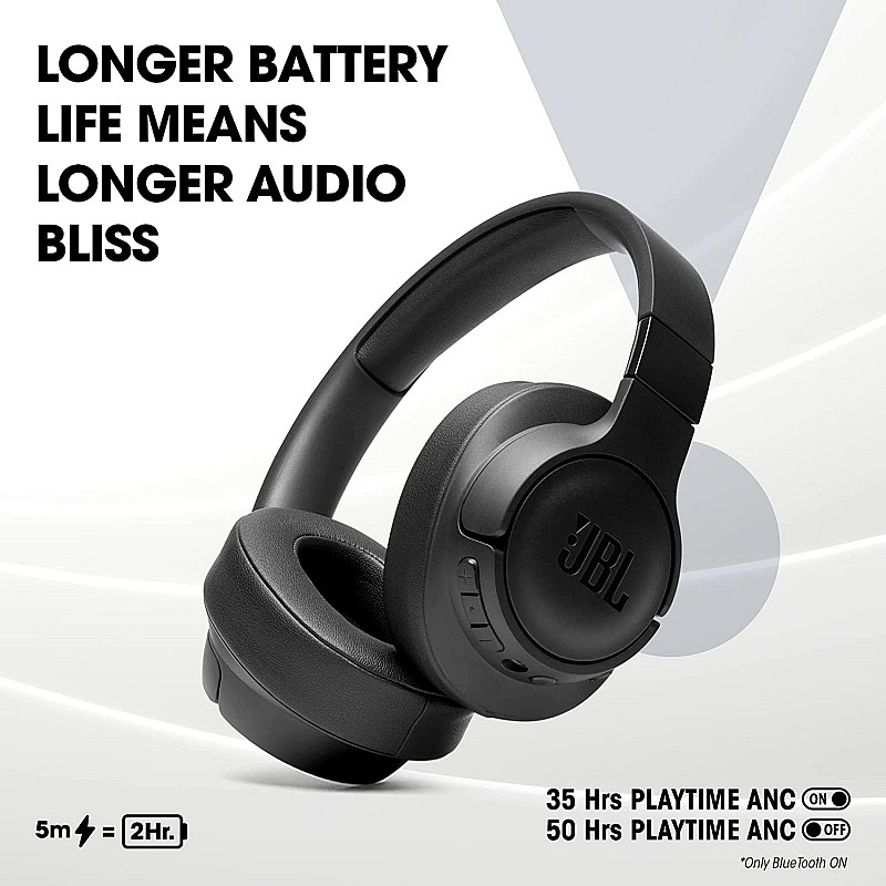 JBL Tune 760NC,  Mic, up to 50 Hours Playtime, JBL Pure Bass, Google Fast Pair, Dual Pairing, AUX & Voice Assistant Support  (Black)