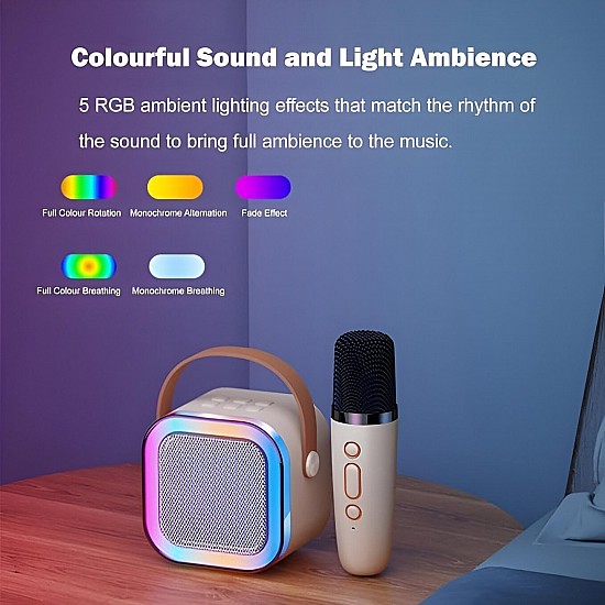 JUDKIOM Mini Karaoke Machine for Kids Gifts Adults (Cute Little & Portable) Bluetooth Speaker with 2 Wireless Microphones Birthday Gifts for Girls 3-12 Years Old Toddler (Beige K-12 Double MIC)