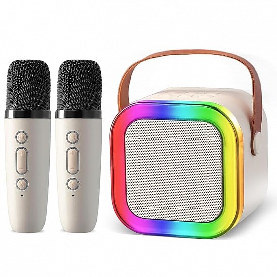 JUDKIOM Mini Karaoke Machine for Kids Gifts Adults (Cute Little & Portable) Bluetooth Speaker with 2 Wireless Microphones Birthday Gifts for Girls 3-12 Years Old Toddler (Beige K-12 Double MIC)