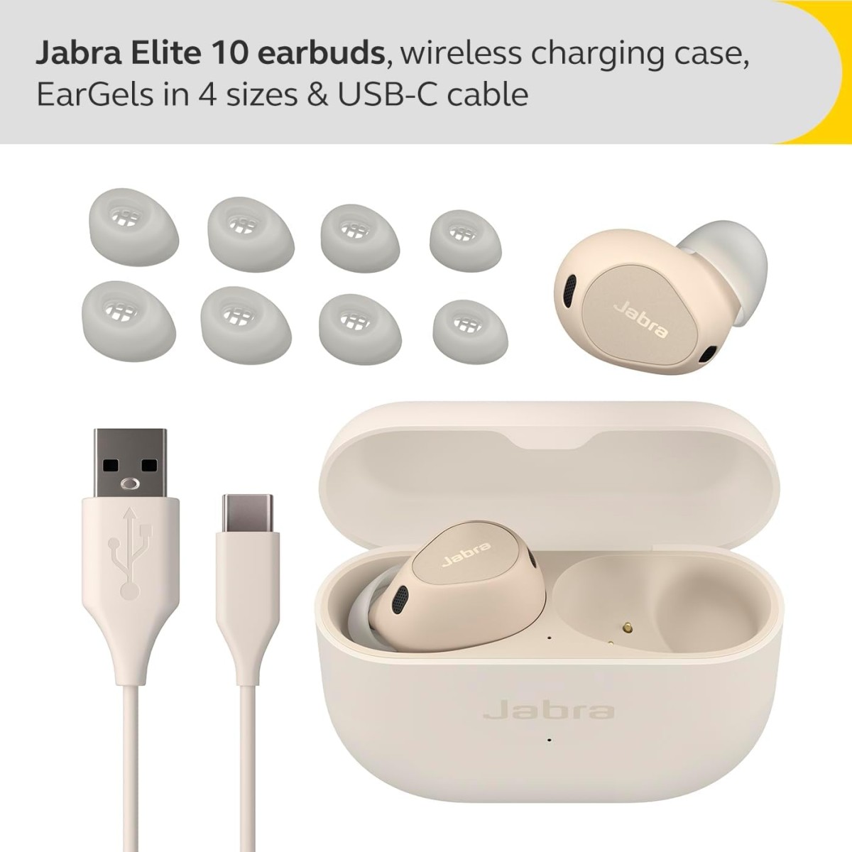 Jabra Elite 10 True Wireless Earbuds – Advanced Active Noise Cancelling Earbuds with Next-Level Dolby Atmos Surround Sound –All-Day Comfort, Multipoint Bluetooth, Wireless Charging - Cream