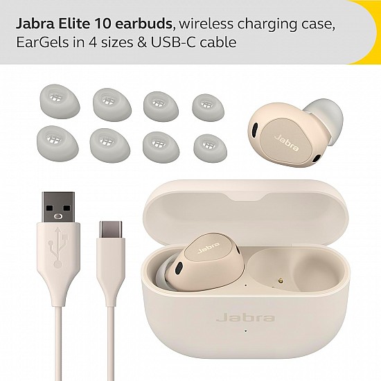 Jabra Elite 10 True Wireless Earbuds – Advanced Active Noise Cancelling Earbuds with Next-Level Dolby Atmos Surround Sound –All-Day Comfort, Multipoint Bluetooth, Wireless Charging - Cream