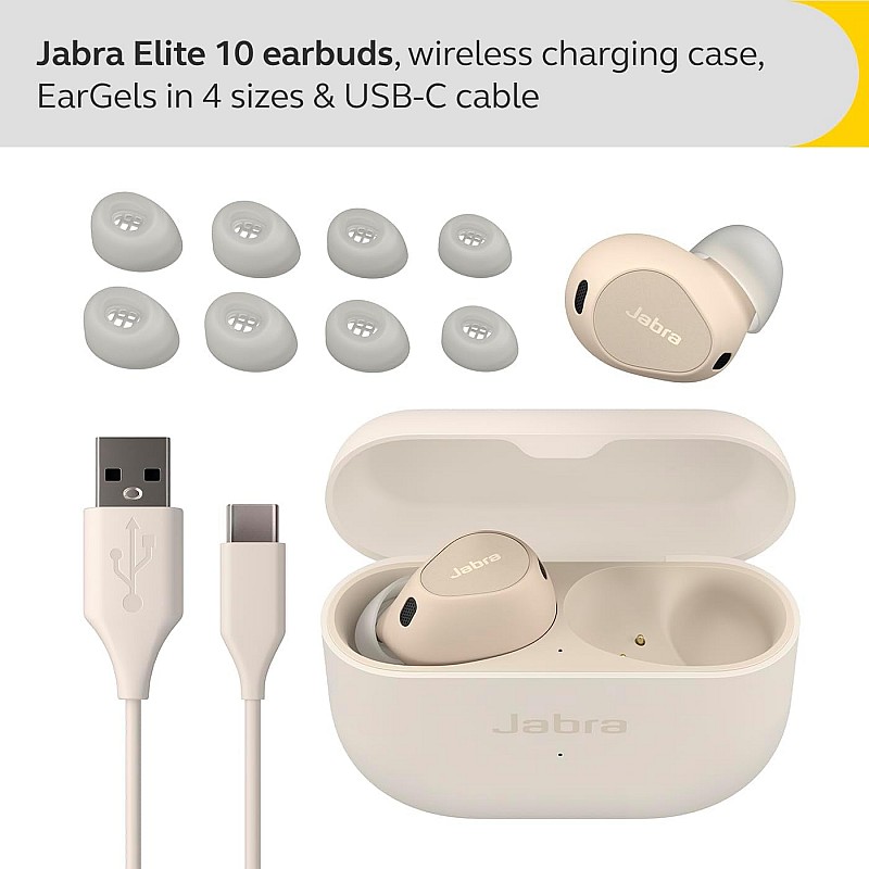 Jabra Elite 10 True Wireless Earbuds – Advanced Active Noise Cancelling Earbuds with Next-Level Dolby Atmos Surround Sound –All-Day Comfort, Multipoint Bluetooth, Wireless Charging - Cream