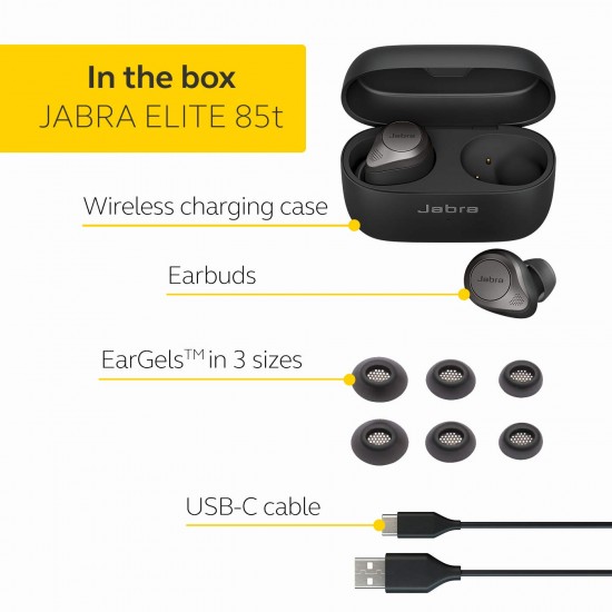 Jabra Elite 85t True Wireless Earbuds- Advanced Active Noise Cancellation with Long Battery Life and Powerful Speakers