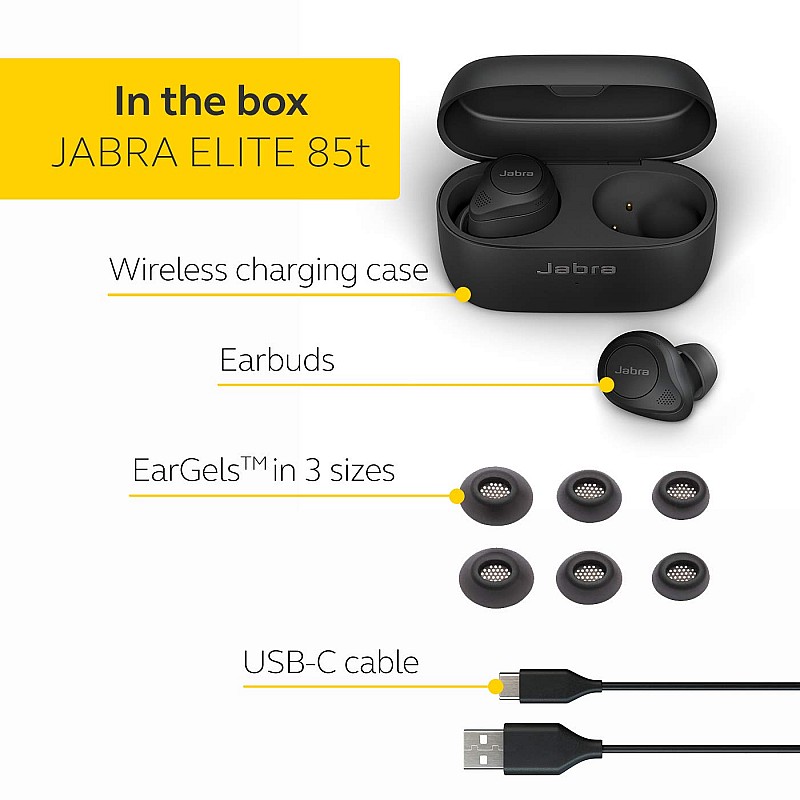 Jabra Elite 85t True Wireless Earbuds- Advanced Active Noise Cancellation with Long Battery Life and Powerful Speakers