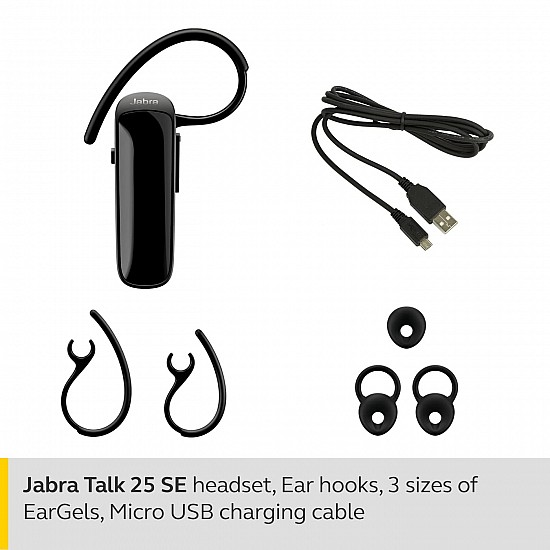 Jabra Talk 25 SE Mono Single Ear Bluetooth Truly Wireless in Ear Earbuds with Mic Media Streaming and up to 9 Hours Talk Time - Black