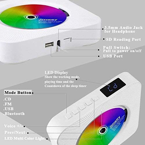 Jimwey Portable Cd Player with Bluetooth Built in HiFi Speakers Wall Mountable, Home Audio Jimwey Portable Cd Player with Bluetooth Built in HiFi Speakers Wall Mountable, Home Audio