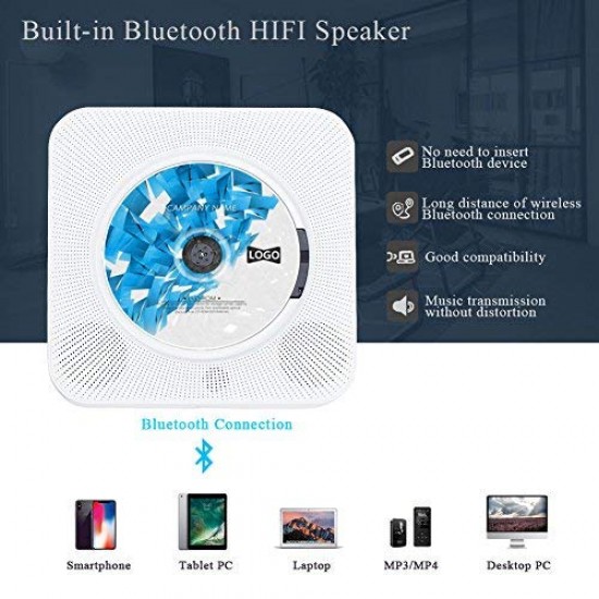 Jimwey Portable Cd Player with Bluetooth Built in HiFi Speakers Wall Mountable, Home Audio