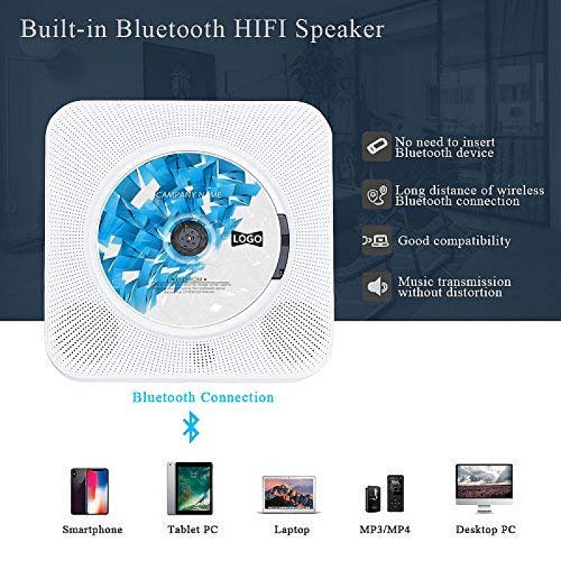 Jimwey Portable Cd Player with Bluetooth Built in HiFi Speakers Wall Mountable, Home Audio