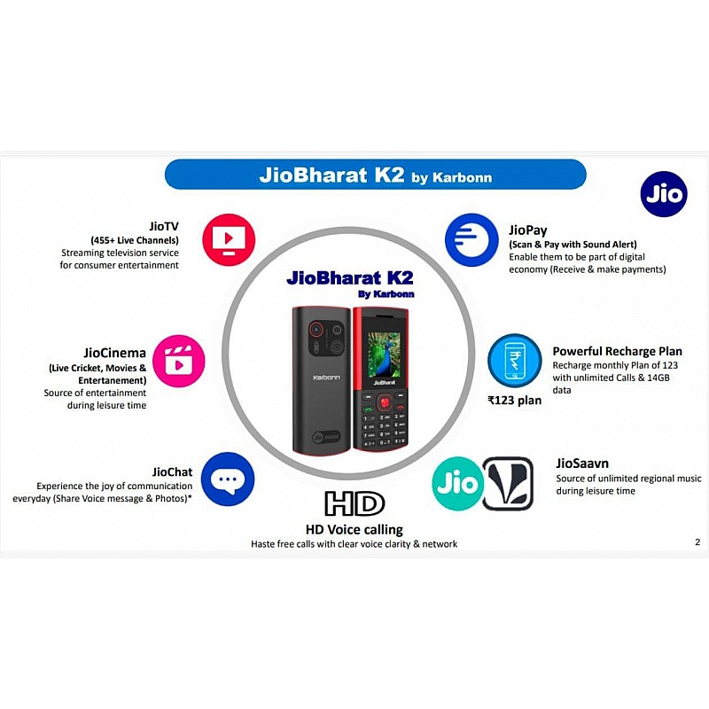 Jio Bharat Karbonn K2 Locked with Jio Only - Black Red