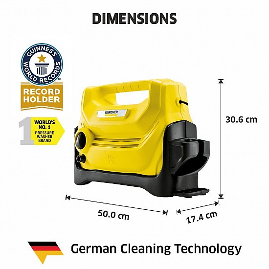 KARCHER High Pressure Washer K 2 Horizontal | 1400 W | 110 Bars | 360 l/h Flow Rate | 6m Outlet Hose | for Car, Bike, Home & Garden | Multiple Accessories | German Tech