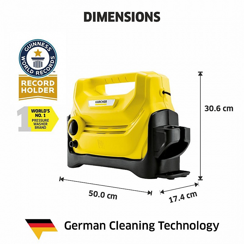 KARCHER High Pressure Washer K 2 Horizontal | 1400 W | 110 Bars | 360 l/h Flow Rate | 6m Outlet Hose | for Car, Bike, Home & Garden | Multiple Accessories | German Tech