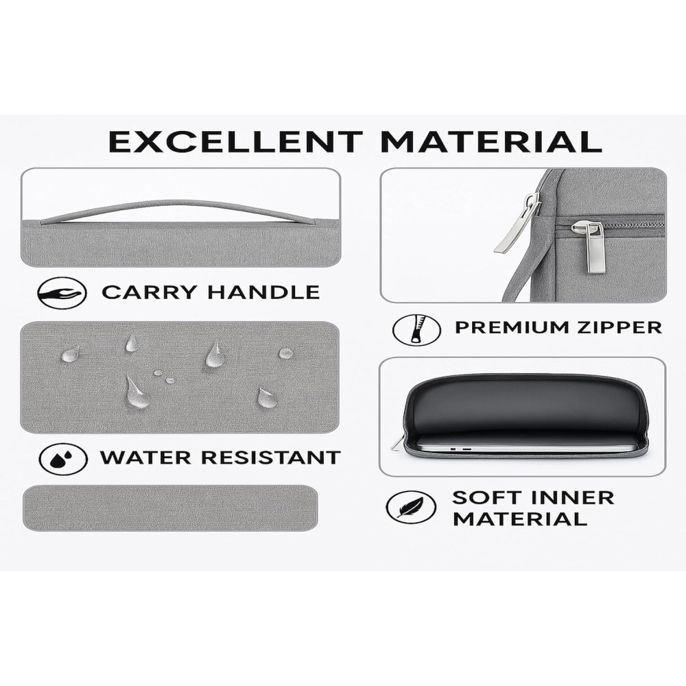 KBBRD Bennett Khadi + Polyester Drax Laptops Bag Sleeve Case Cover Pouch for 15.6 Inches 39Cm Laptop Apple/Dell/Lenovo/Asus/Hp/Samsung (Grey)