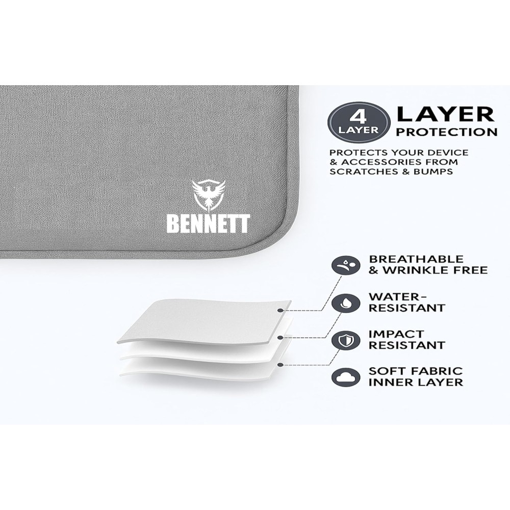 KBBRD Bennett Khadi + Polyester Drax Laptops Bag Sleeve Case Cover Pouch for 15.6 Inches 39Cm Laptop Apple/Dell/Lenovo/Asus/Hp/Samsung (Grey)