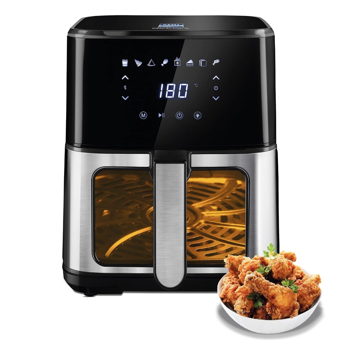 (Refurbished) KENT Digital Air Fryer 5L | 1400W | Bake, Grill & Roast | Up to 80% Less Oil Usage | 8 Preset Menu | Rapid Heat Circulation