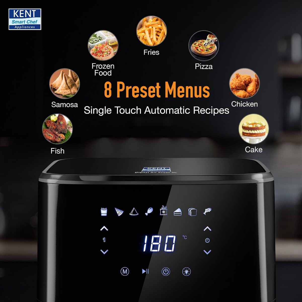 (Refurbished) KENT Digital Air Fryer 5L | 1400W | Bake, Grill & Roast | Up to 80% Less Oil Usage | 8 Preset Menu | Rapid Heat Circulation