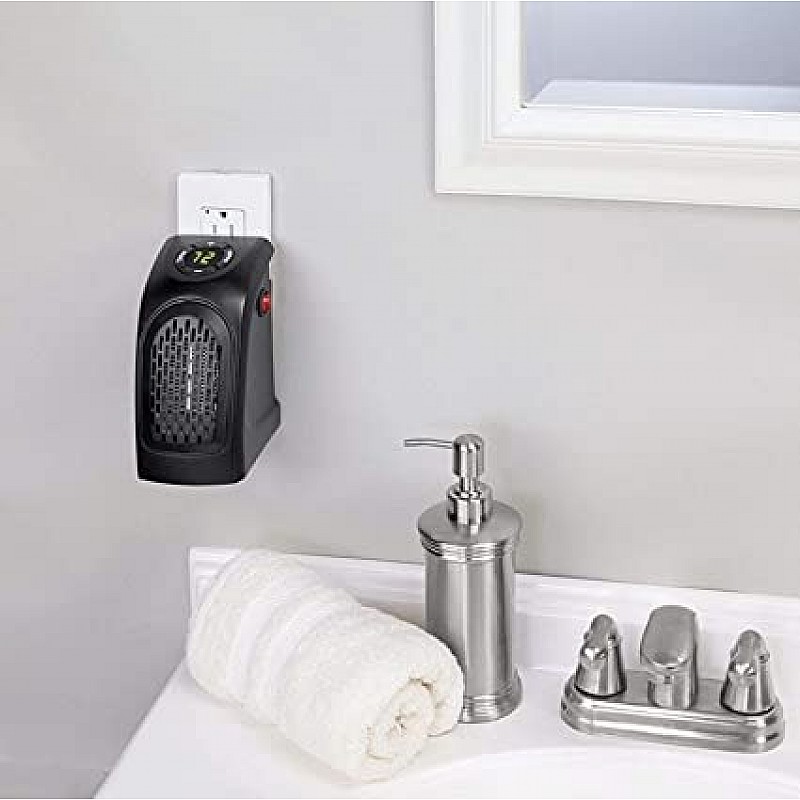 airtree Mini Electric Handy Room Heater Compact Plug-in, The Wall Outlet 400 Watts, Handy Air Warmer Blower Adjustable Timer Digital Display