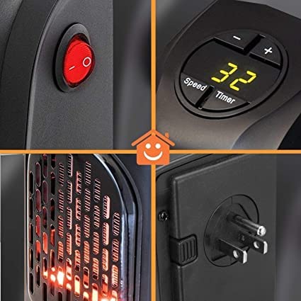 airtree Mini Electric Handy Room Heater Compact Plug-in, The Wall Outlet 400 Watts, Handy Air Warmer Blower Adjustable Timer Digital Display