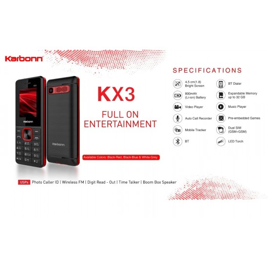 Karbonn KX3 (Black Red) Refurbished 