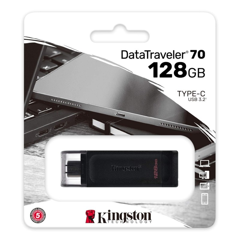 Kingston DataTraveler 70 128GB Portable and Lightweight USB-C flashdrive with USB 3.2 Gen 1 speeds DT70/128GB