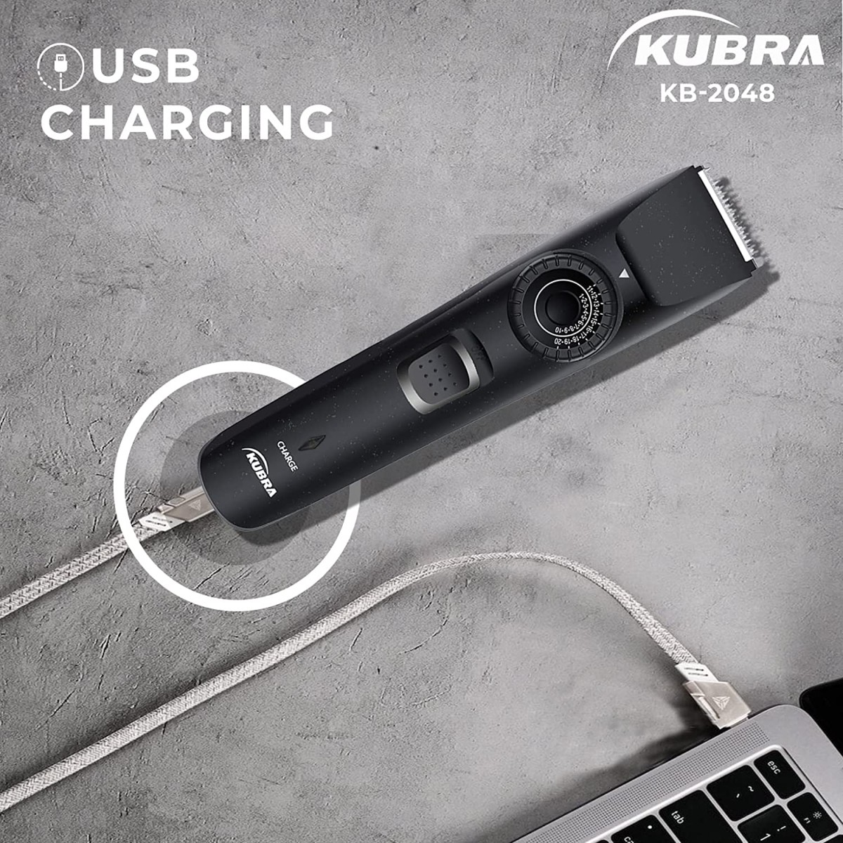Kubra KB-1001 USB Fast charging, 90 min runtime, Adjustable 38 Length Setting, Ultra Sleek Beard Trimmer for Men (Black)