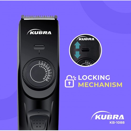 Kubra KB-1088 Hair and Beard Trimmer with USB Charging, 40 Length Setting, 45 minutes Cordless use, 1 Year Warranty (Black)