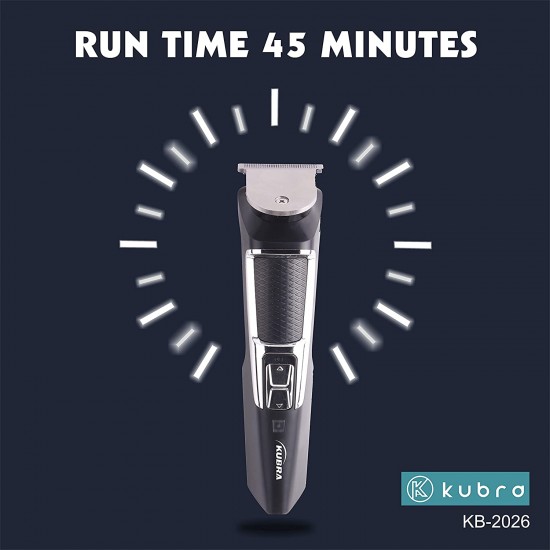 Kubra KB-2026 Rechargeable Cordless 45 Minutes Hair and Beard Trimmer For Men (Black)