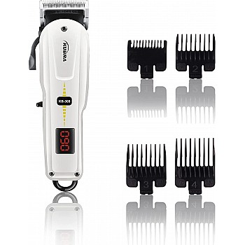 Kubra KB-309 Professional Cordless Rechargeable LED Display Hair Clipper Heavy Duty for Hair and Beard Cut (White)