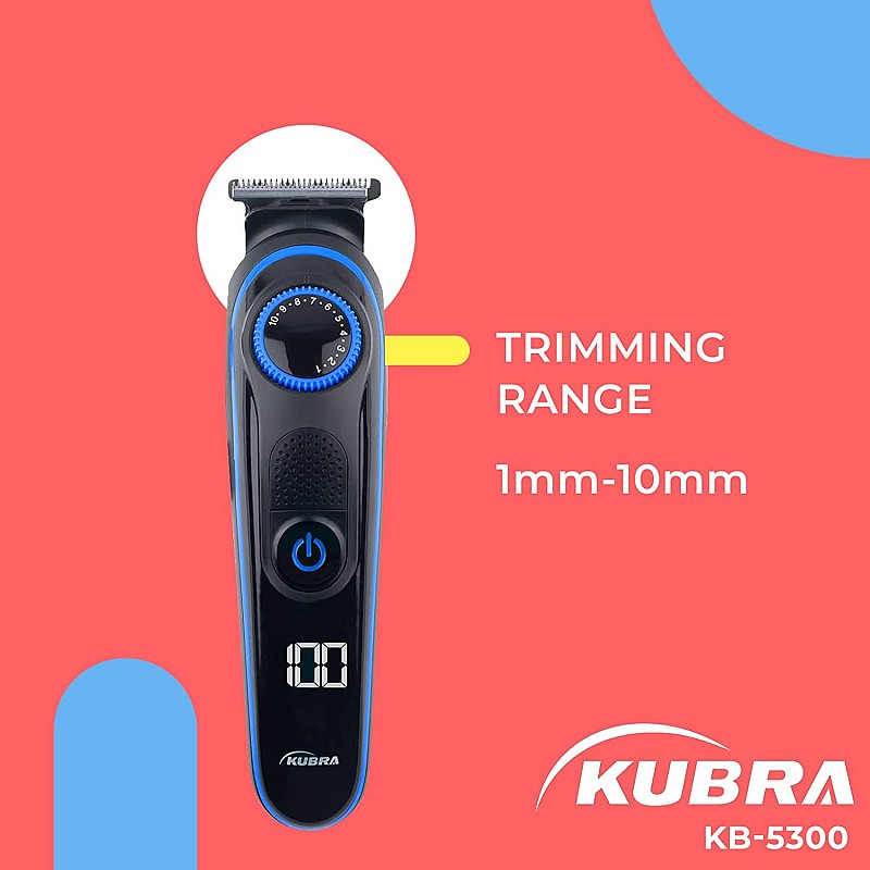 Kubra KB-5300 5 IN 1 Multifunctional Grooming Kit For Body Grooming, Beard & Moustache, Nose, Ear  Eyebrow, LED Display, 19 Length Setting (Blue)