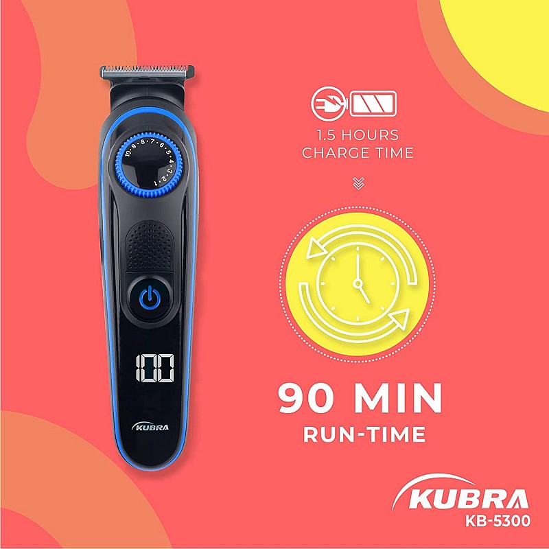 Kubra KB-5300 5 IN 1 Multifunctional Grooming Kit For Body Grooming, Beard & Moustache, Nose, Ear  Eyebrow, LED Display, 19 Length Setting (Blue)