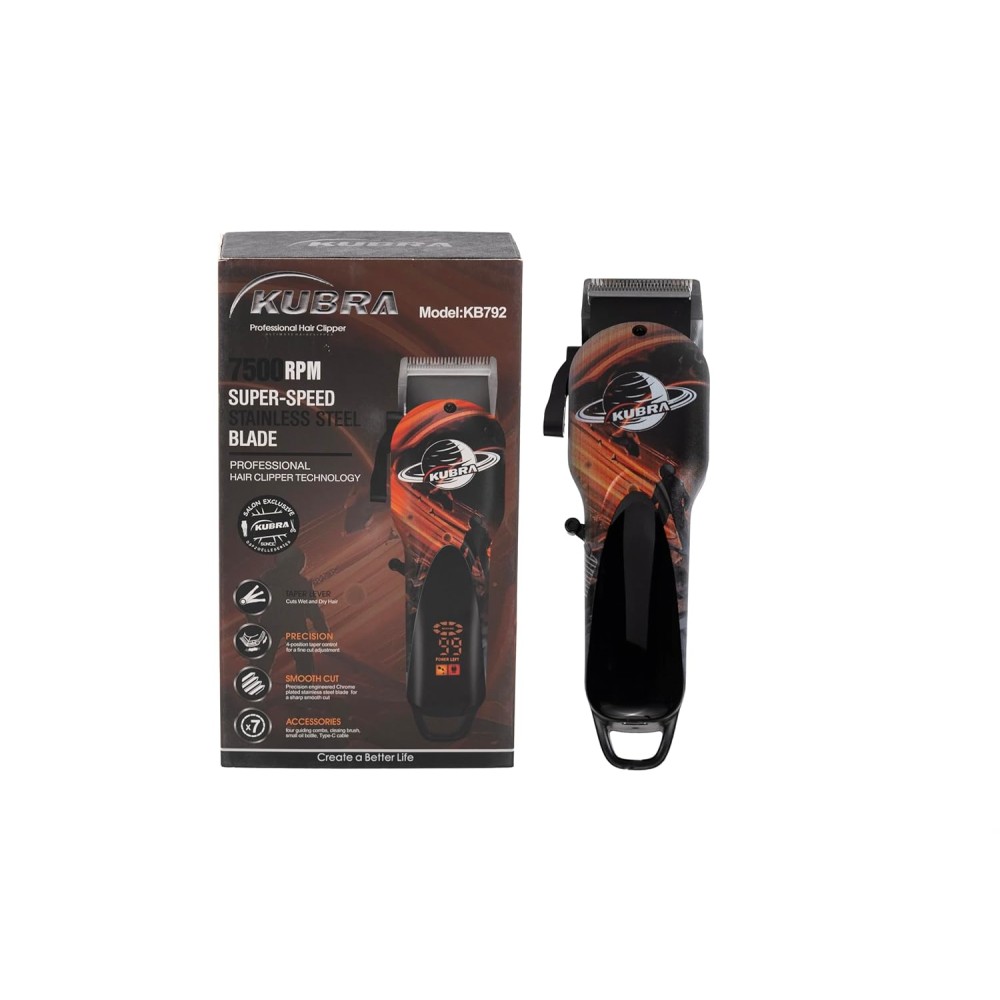 Kubra Kb - 792 Professional Battery Powered Hair Clipper For Men - Green | Beard & Body Trimmer | USB Fast Charging | Stainless Steel Self-Sharpening Blades