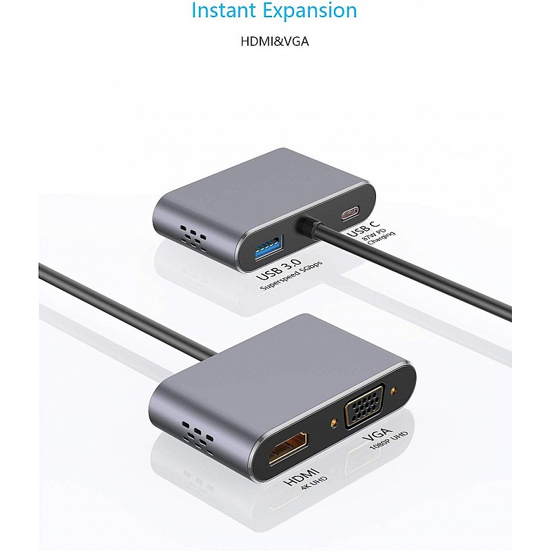 Lapcare type-C 4 in 1 Extended Travel Docking Station (USB / PD / HDMI / VGA)