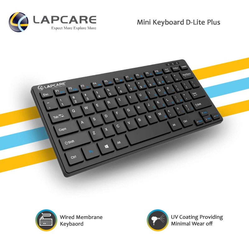 LAPCARE D-Lite Plus Wireless Keyboard with 2.4 Ghz & 10 M Bt Range &78 Keys, 8 Million Key Life, Minimalist Design,Compatible Window98, Me, 2000, Xp, Windows Vista/7/8/10,Linux (D-Lite + Blk), Black