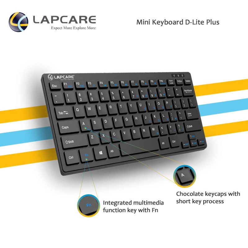 LAPCARE D-Lite Plus Wireless Keyboard with 2.4 Ghz & 10 M Bt Range &78 Keys, 8 Million Key Life, Minimalist Design,Compatible Window98, Me, 2000, Xp, Windows Vista/7/8/10,Linux (D-Lite + Blk), Black