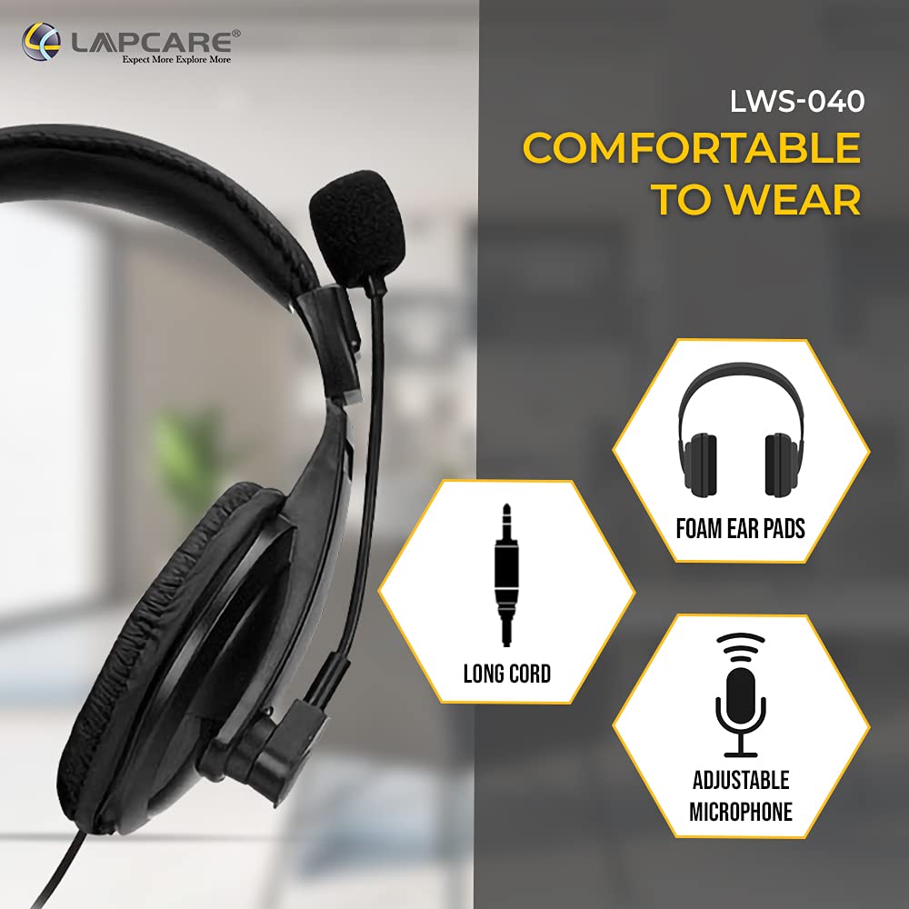 LAPCARE LWS004 Black Adjustable Headset Ideal for Gaming and Voice Recording Compatible with Computer/Mobile Phones/Xbox/PS4