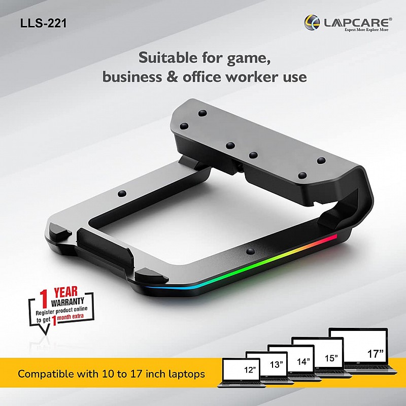 Lapcare Legend Aluminium Alloy Tabletop RGB Laptop Stand, Space Grey