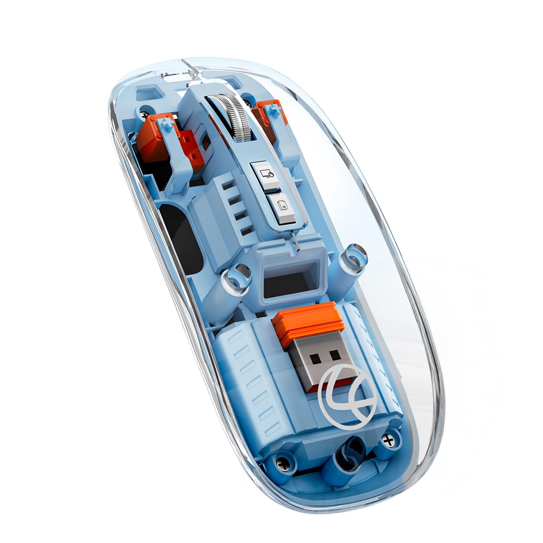 LAPCARE Trendy Plus Transparent Wireless and Bluetooth Rechargeable Mouse, USB Receiver,Desktop Lock Key