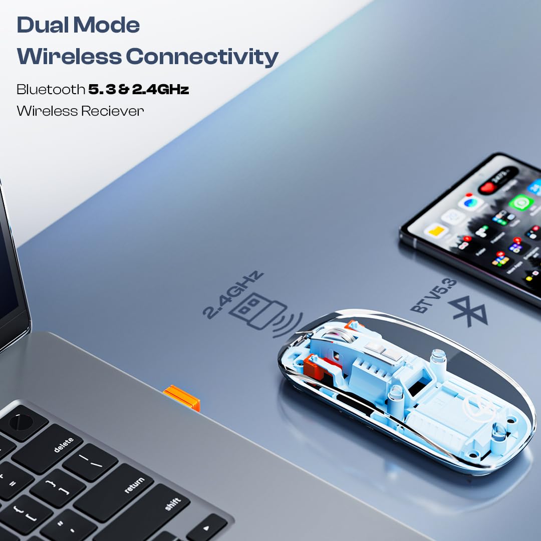 LAPCARE Trendy Plus Transparent Wireless and Bluetooth Rechargeable Mouse, USB Receiver,Desktop Lock Key