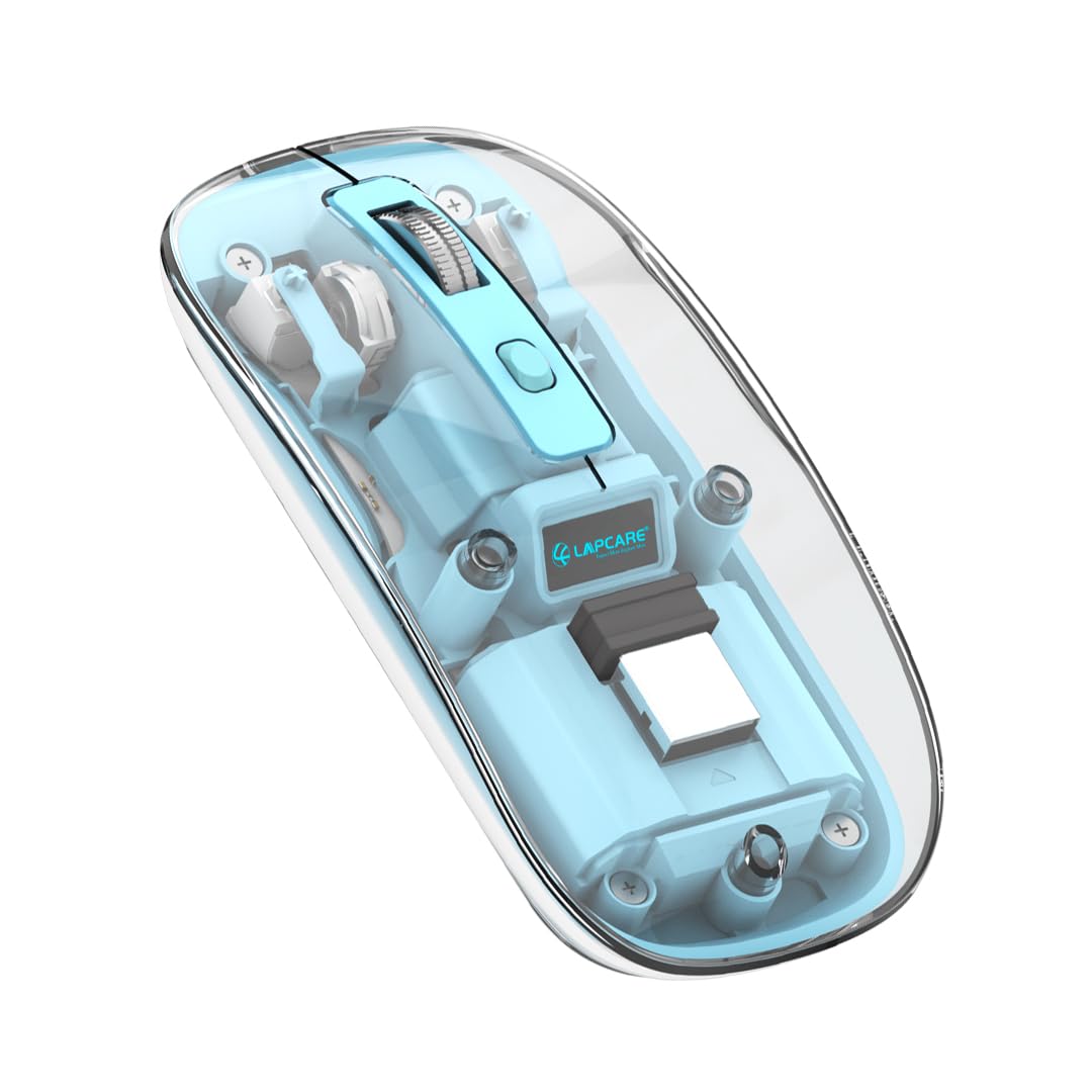 LAPCARE Trendy Rechargeable Transparent Wireless Mouse, Dual Mode (2.4GHz + Bluetooth V3.0 & V5.2), Type-C Port, Adjustable DPI Upto 2400