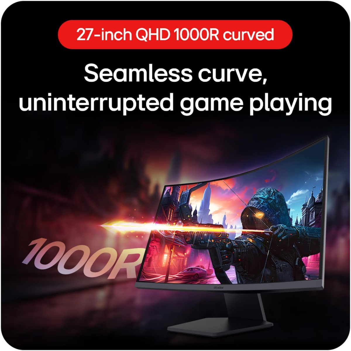 LG 27GS60QC-B Ultragear Curved Gaming Monitor, 27-Inch QHD (2560x1440), 180Hz 1ms 1000R AMD FreeSync HDR10, HDMI x 2 DisplayPort Borderless Design, Black Stabilizer DAS Crosshair FPS Counter - Black LG 27GS60QC-B Ultragear Curved Gaming Monitor, 27-Inch QHD (2560x1440), 180Hz 1ms 1000R AMD FreeSync HDR10, HDMI x 2 DisplayPort Borderless Design, Black Stabilizer DAS Crosshair FPS Counter - Black