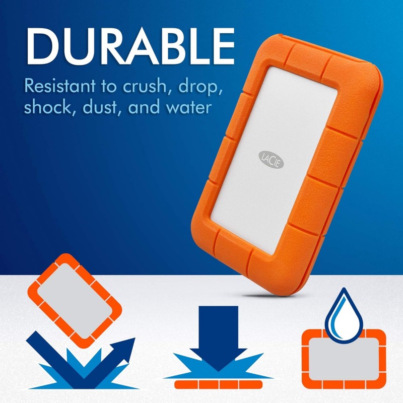 LaCie Rugged Mini 2TB External HDD – USB 3.0 for Windows and Mac, Drop Shock Dust Rain Resistant Portable Hard Drive with 1 Month Adobe CC All Apps Plan (LAC9000298)