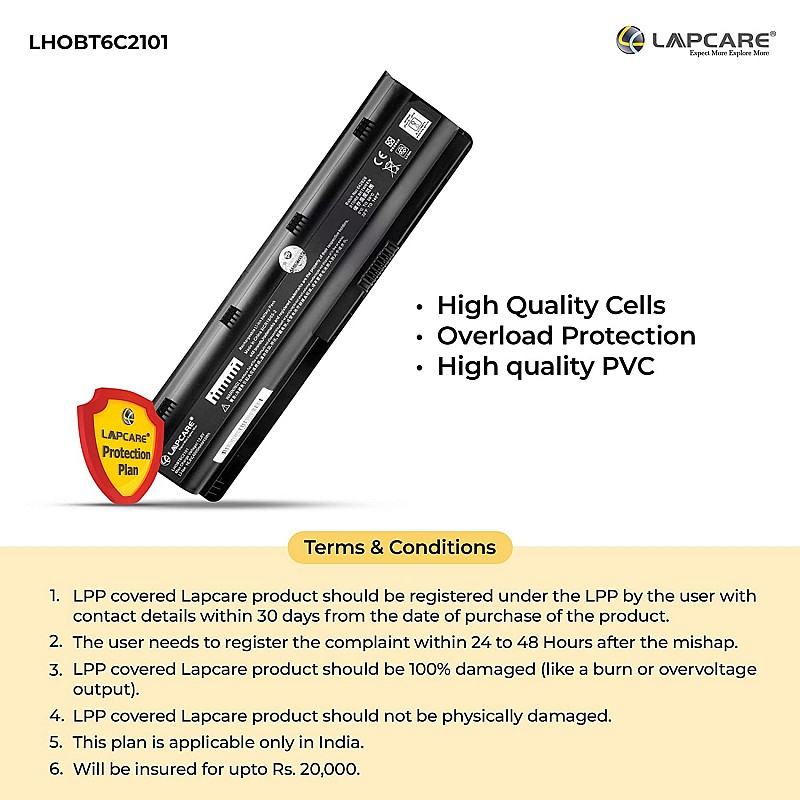 Lapcare CQ42 6-Cell Battery for HP Pavilion, CQ32, CQ42, CQ62, 593553-001, MU06, MU09, G6 series