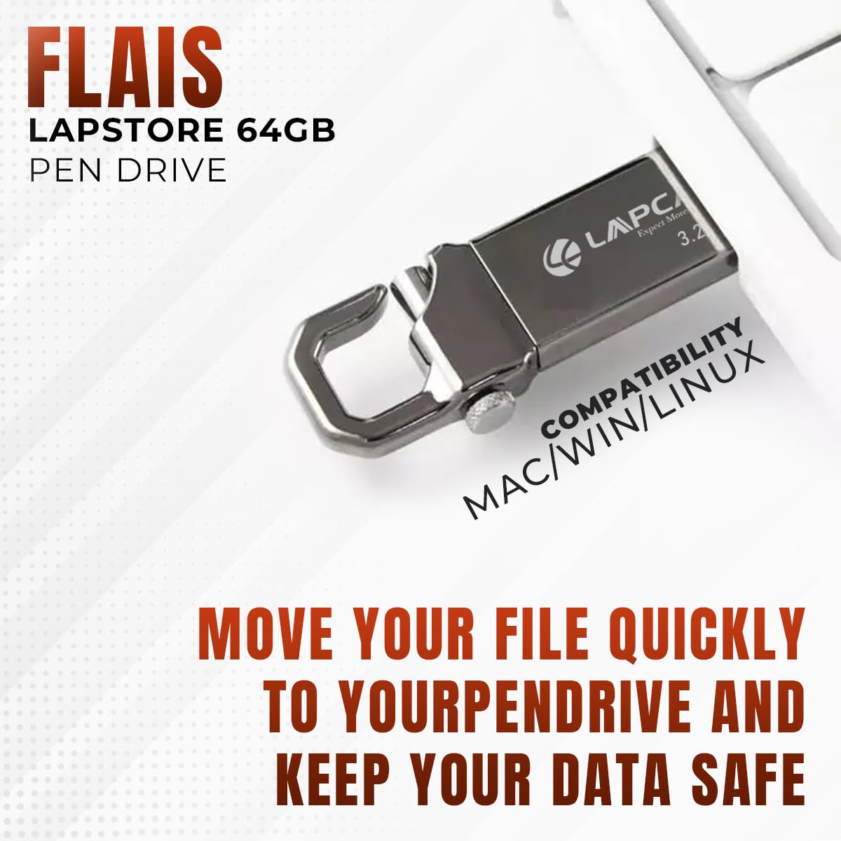 Lapcare Flais 64GB Metal USB 3.2 Flash Drive | Pen Drive | Up to 400Mbps Speed | Reliable Data Storage with 5-Year Warranty