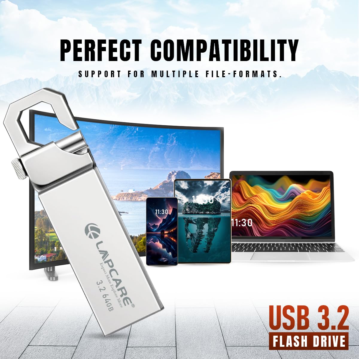 Lapcare Flais 64GB Metal USB 3.2 Flash Drive | Pen Drive | Up to 400Mbps Speed | Reliable Data Storage with 5-Year Warranty